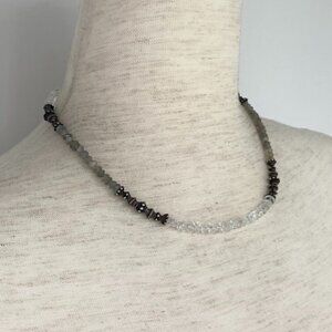 Sterling Silver 925 Labradorite & Quartz Beaded Necklace 17" Hook Closure 21g